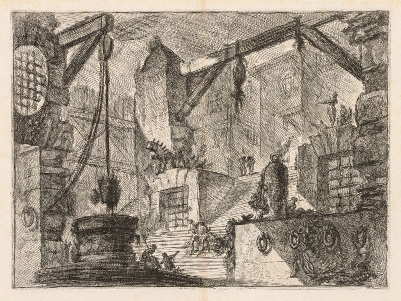 Colonnaded interior with broad stair, etching by Giovanni Battista Piranesi