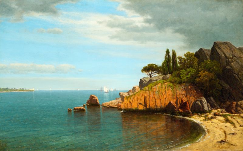 Inside Eastern Point, Gloucester Bay by James Renwick Brevoort, oil on canvas depicting a tranquil marine scene