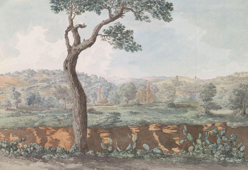Ruínas do templo em Agrigento de Abraham-Louis-Rodolphe Ducros, pintura a óleo