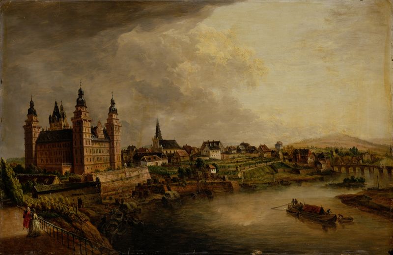Landscape view of Aschaffenburg at twilight, oil painting by Christian Georg Schütz the elder