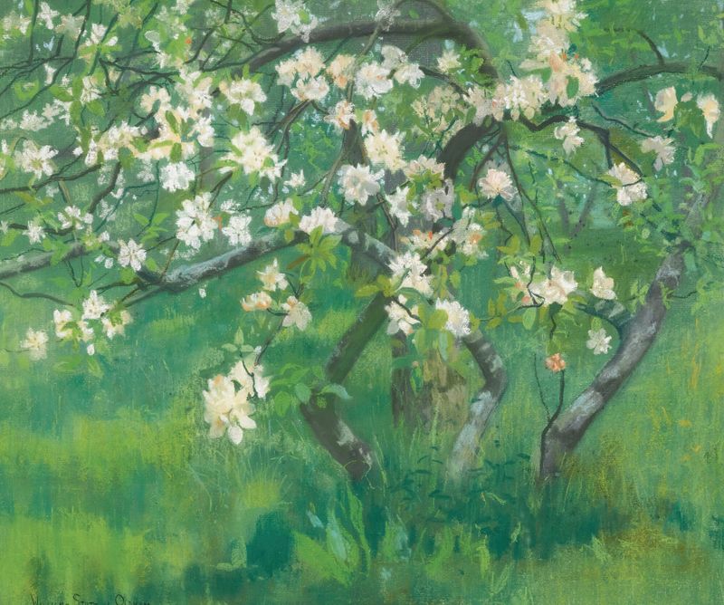 Macieira em flor, óleo sobre tela de William Stott de Oldham