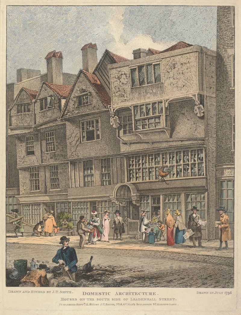 Engraving by John Thomas Smith depicting architecture on Leadenhall Street