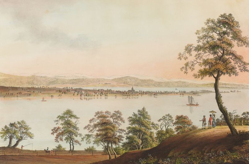 Landscape of La partie Superieure de L’isle de Reichenau, oil on canvas by Johann Heinrich Bleuler