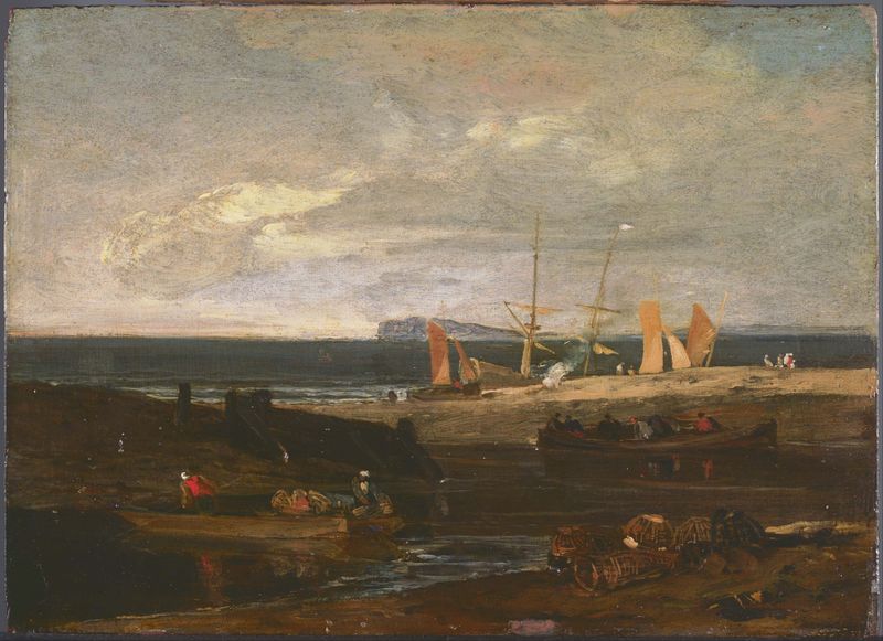 A Scene on the English Coast, óleo sobre lienzo de Joseph Mallord William Turner, que muestra olas y acantilados.