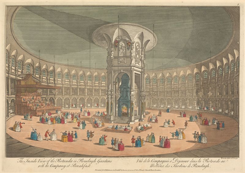 Interior scene with figures at breakfast in a rotunda, oil painting by Thomas Bowles III