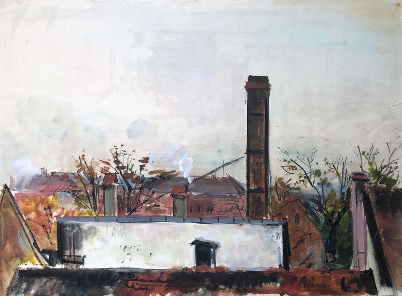 Paisagem com céu ameaçador, pintura a óleo de Otto Geigenberger
