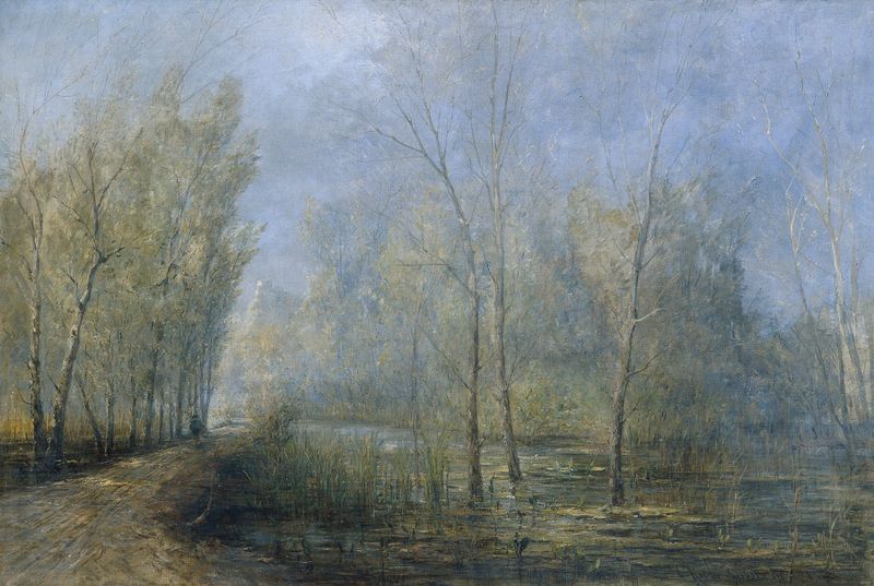 Donau-Auen by Carl Kaiser-Herbst, oil on canvas depicting a river with lush greenery