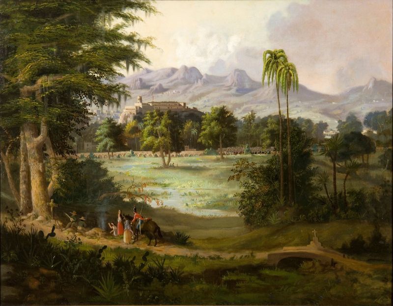 Chapultepec Castle by Robert S. Duncanson, oil painting depicting a castle against a vast sky