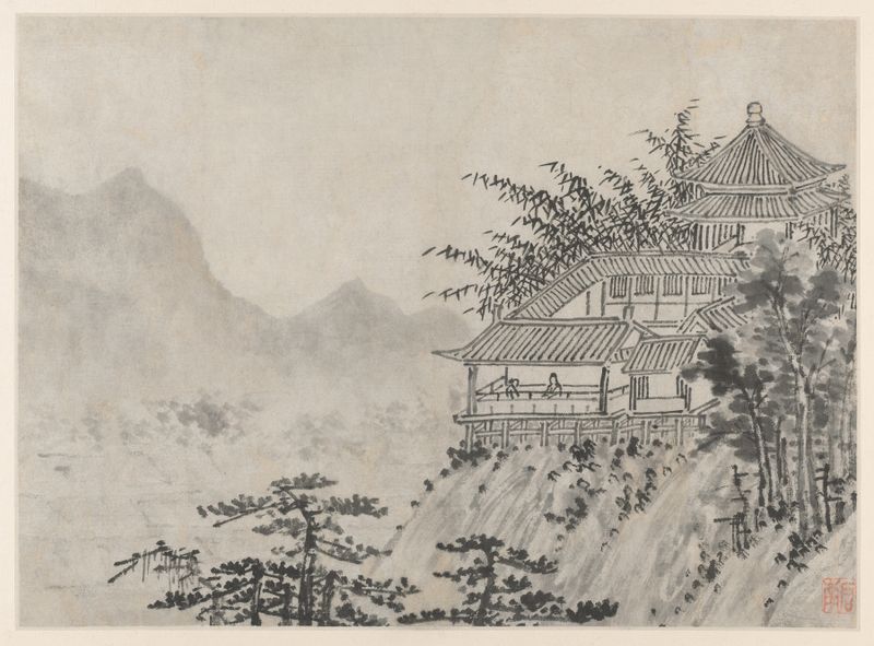Ink wash by Shen Zhou depicting clouds over a tranquil landscape