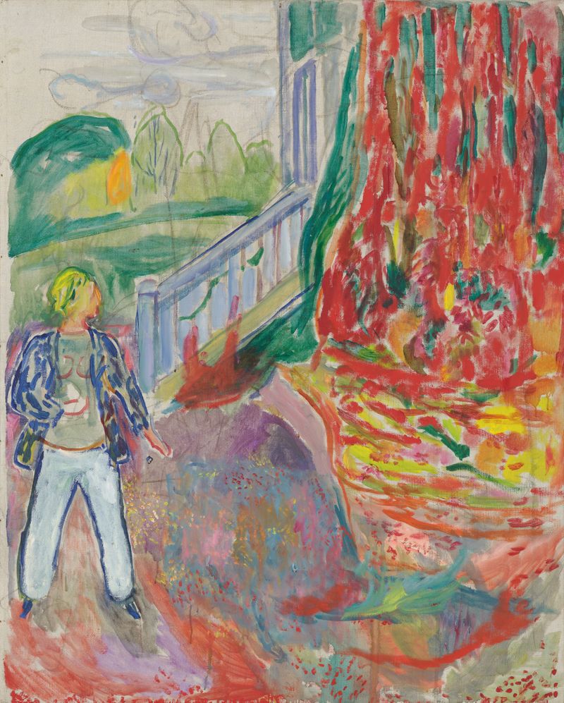 Retrato de uma mulher em um degrau da varanda, óleo sobre tela de Edvard Munch