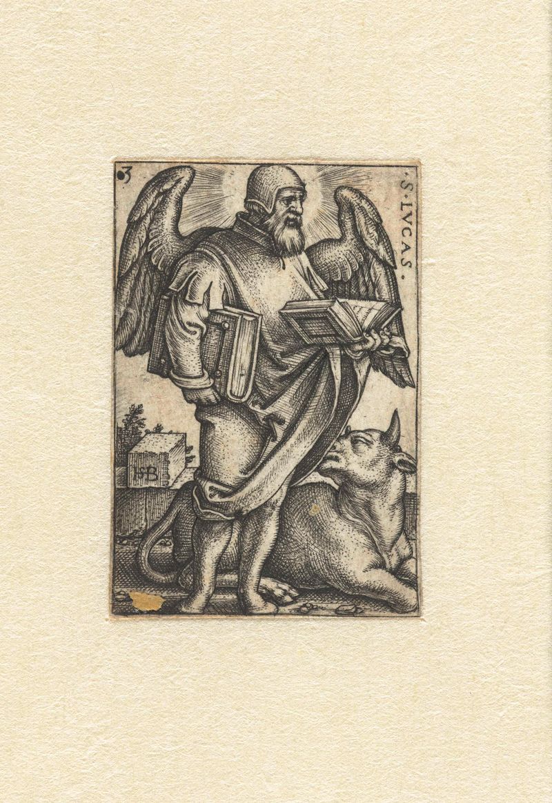 Grabado de Hans Sebald Beham que representa a San Lucas en concentración