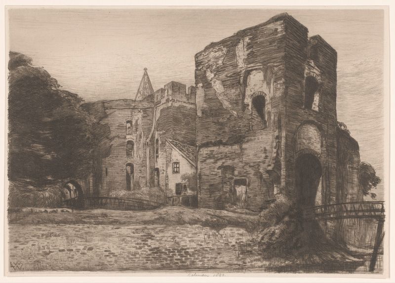 Ruïne van Kasteel Brederode in Santpoort de Willem Wenckebach, acuarela sobre papel, representando ruinas de castillo en u...