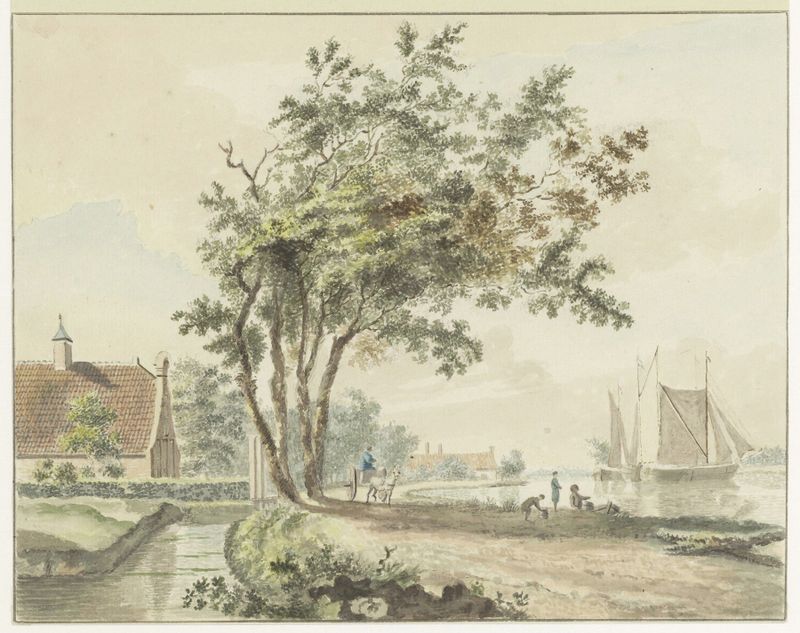Landscape with a river and horizon by Wybrand Hendriks, oil painting
