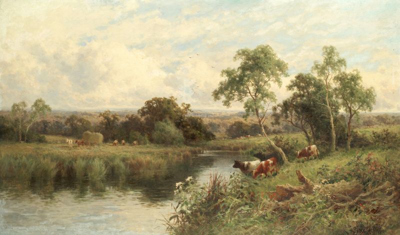 A Norfolk stream by Henry H. Parker, oil painting depicting a tranquil landscape.