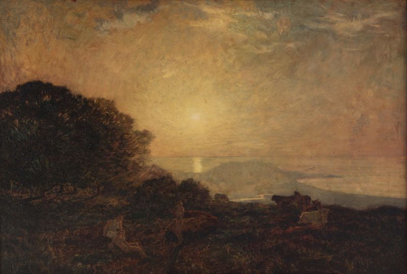 Landscape by Émile-René Ménard, oil on canvas depicting a vast horizon and muted earth tones.