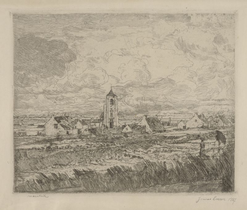Pintura al óleo de Post-Impresionismo de James Ensor que muestra un mar vibrante y nubes coloridas.