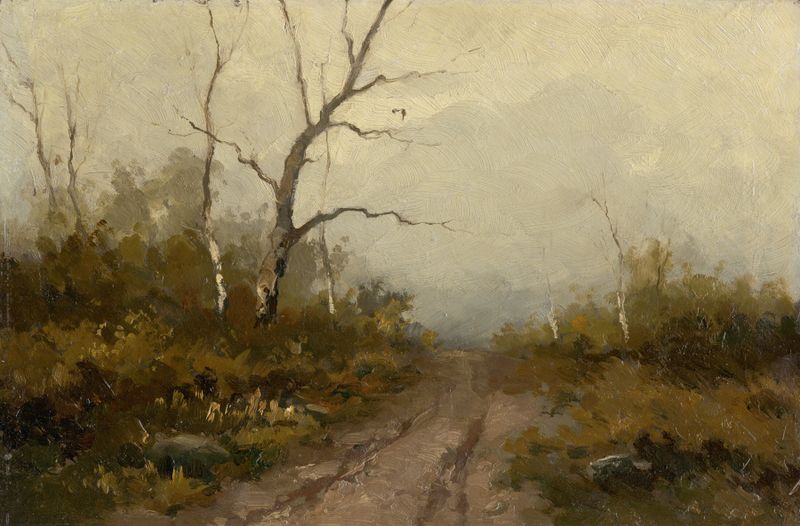 Forest Motif de Felicián Moczik, pintura a óleo que retrata uma cena vibrante da floresta.