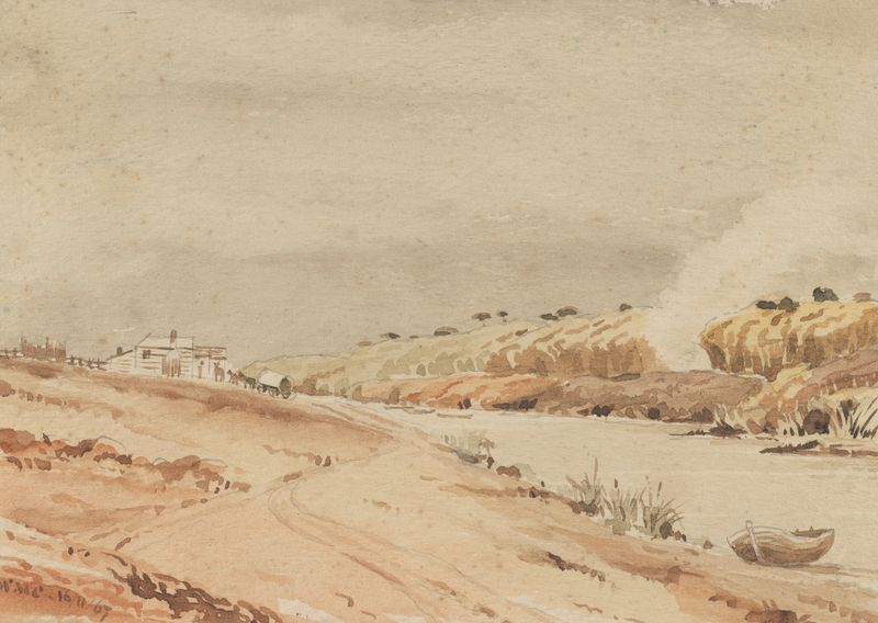Head of Totara Lagoon, Northland by William Marshall Cooper, realism, depicting serene waters and reflections