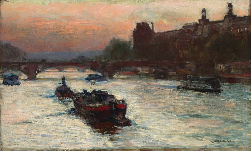 Evening by the River Seine, study de Aleksander Gierymski, pintura a óleo impressionista