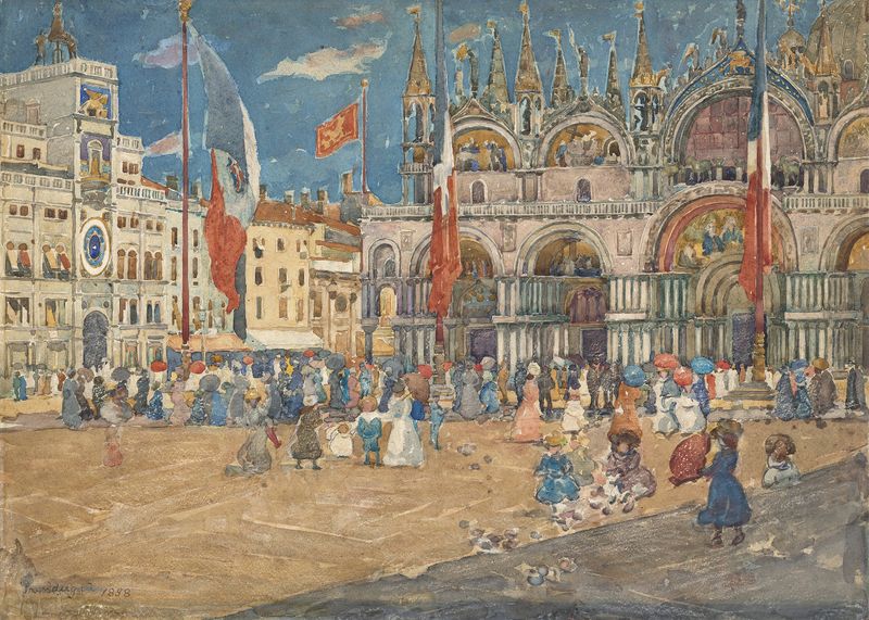 Piazza San Marco by Maurice Prendergast, watercolor on paper
