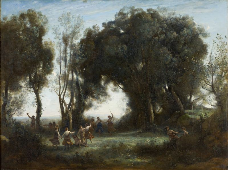 A Morning. The Dance of the Nymphs de Jean-Baptiste-Camille Corot, óleo sobre lienzo que representa ninfas en la luz de la...