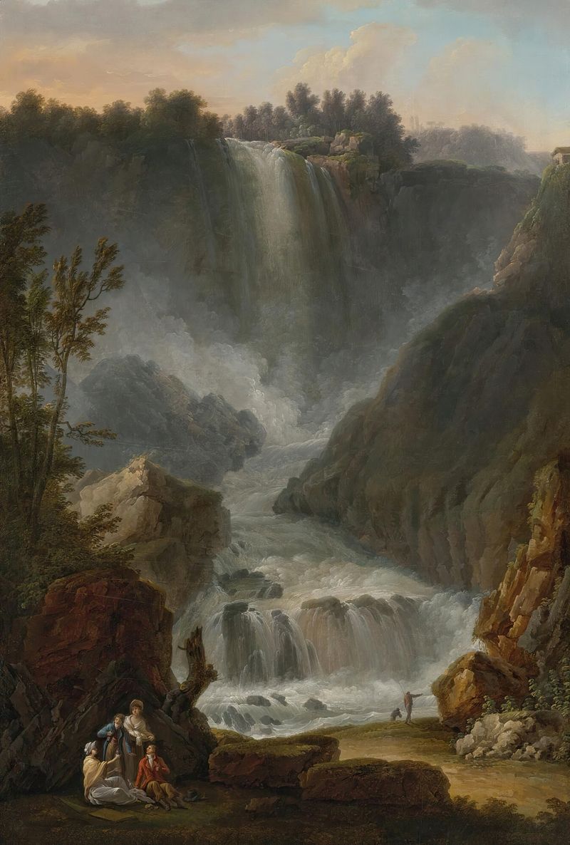 Cascading waterfall scene in oil on canvas by Claude-Louis Châtelet