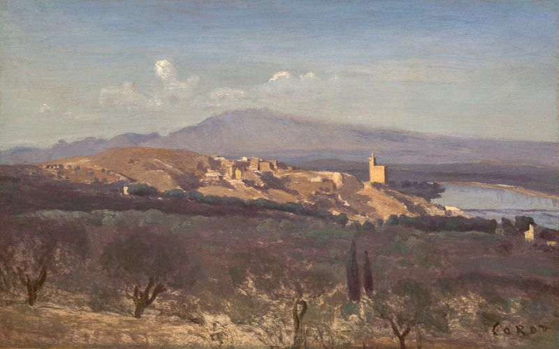 Paisagem com um rio e vegetação, óleo de Jean-Baptiste-Camille Corot