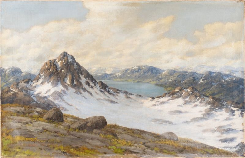 Paisagem retratando um glaciar de Halvor Halvorsen, meio desconhecido