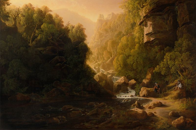 The Mountain Torrent by Francis Danby, oil on canvas depicting a turbulent river landscape.