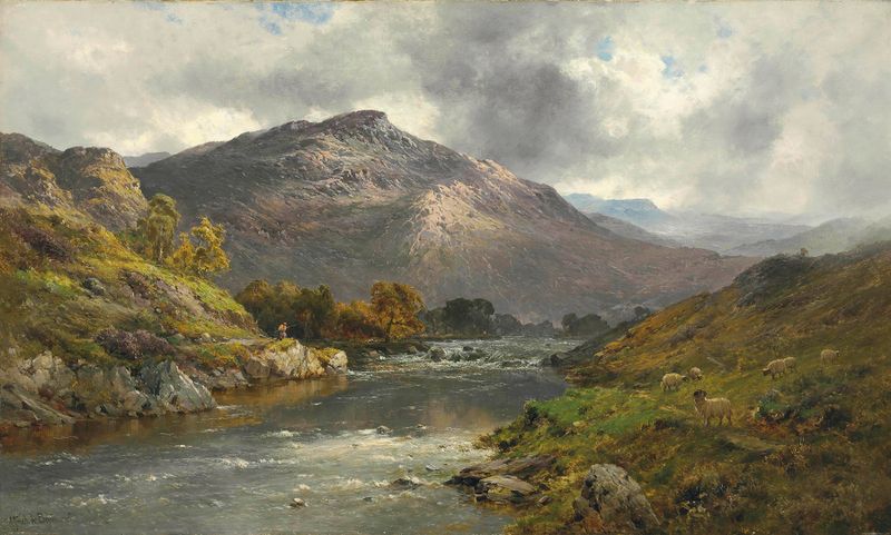 Landscape with gentle ripples and soft morning light, oil painting by Alfred de Bréanski