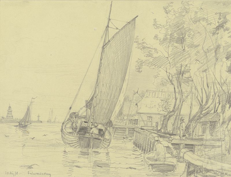 Marine scene of Port of Swinemünde, oil on canvas by Friedrich Ernst Morgenstern