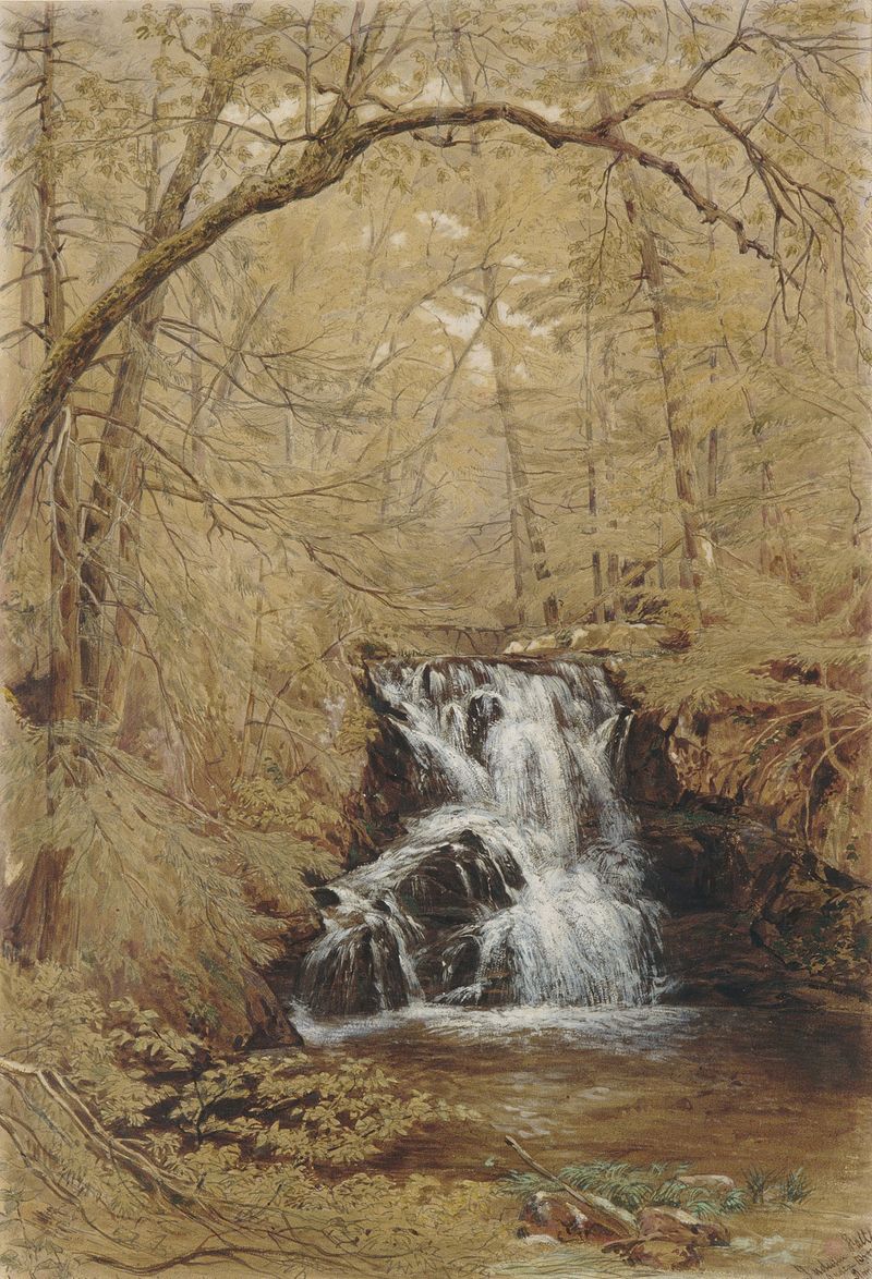 Landscape with a waterfall and rocks, oil painting by William Rickarby Miller