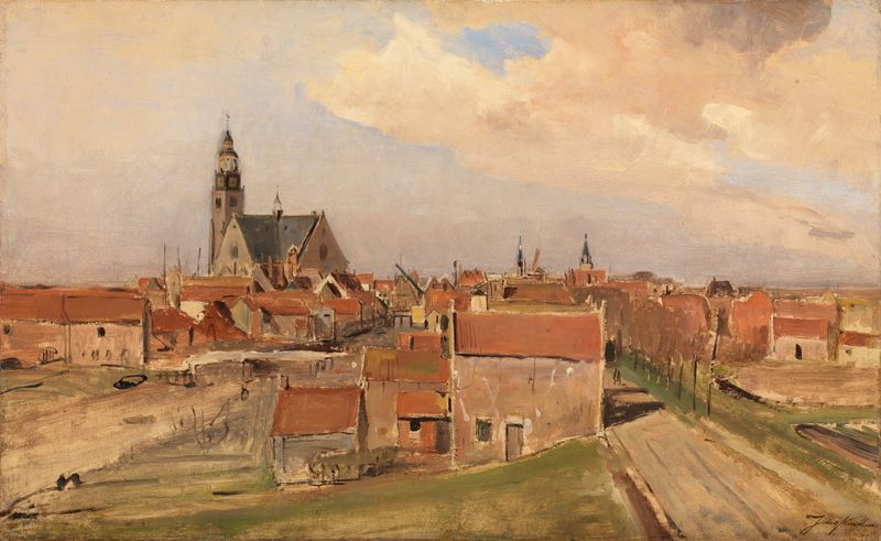 Paisaje de Maassluis con agua brillante, óleo sobre lienzo de Johan Barthold Jongkind