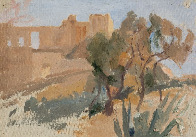Atenas – El Propileo de la Acrópolis, pintura al óleo de Jan Ciągliński