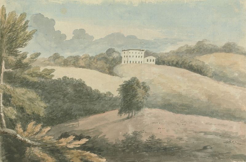 Landscape scene with trees and a path by Edward Francis Burney, oil painting