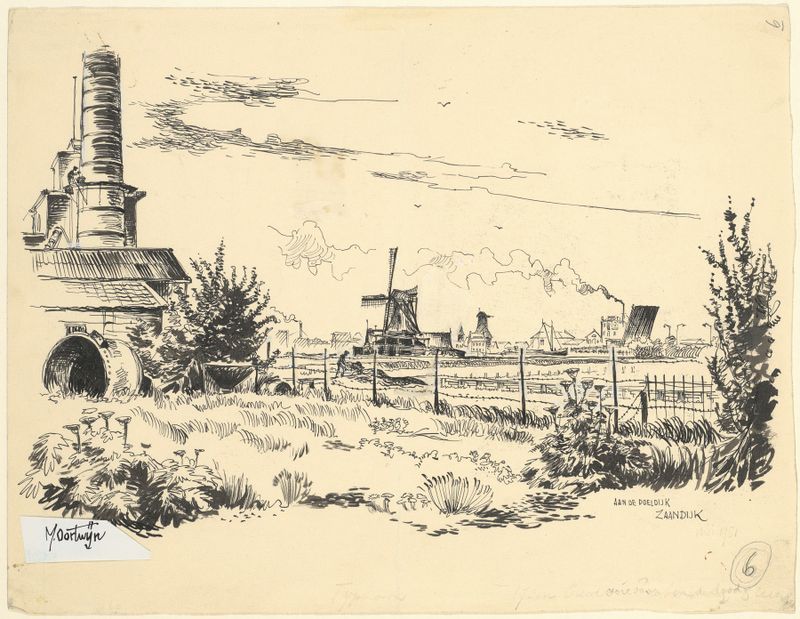 Zaandijk, aan de Poeldijk de Maarten Oortwijn, óleo sobre tela retratando uma paisagem serena.