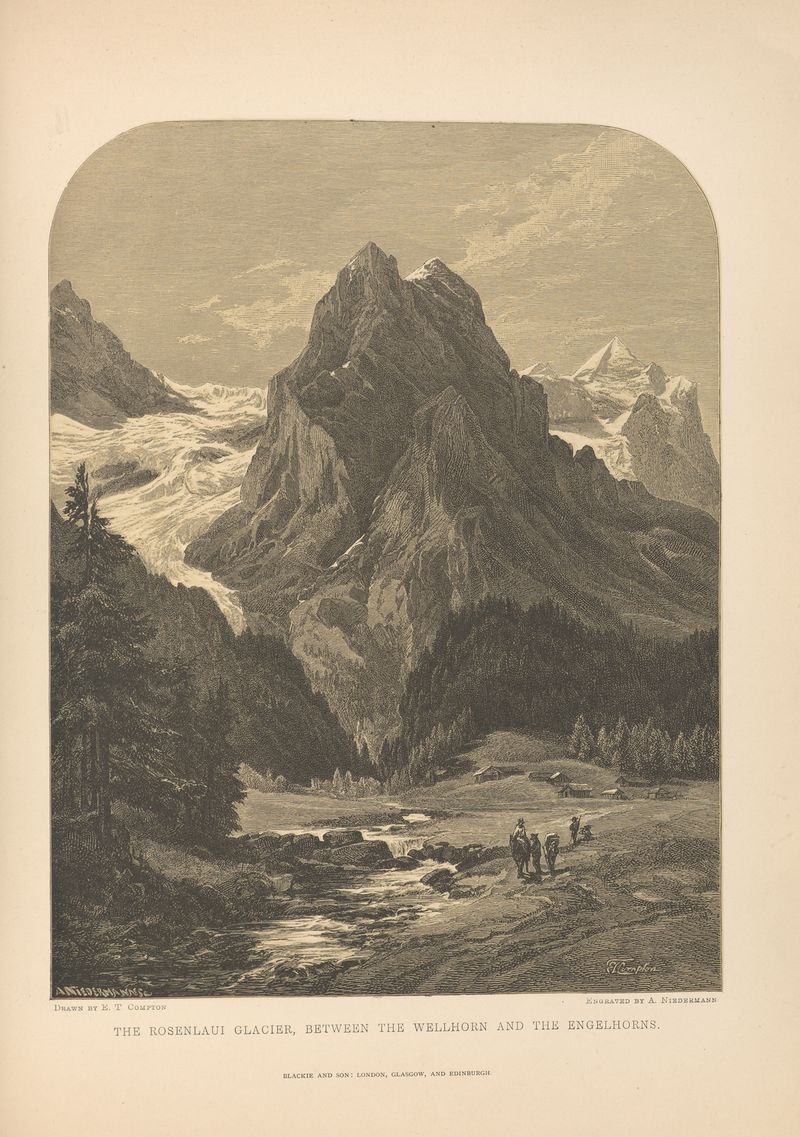 El paisaje del Glaciar Rosenlaui de Theodor Gsell Fels, 1881, pintura al óleo