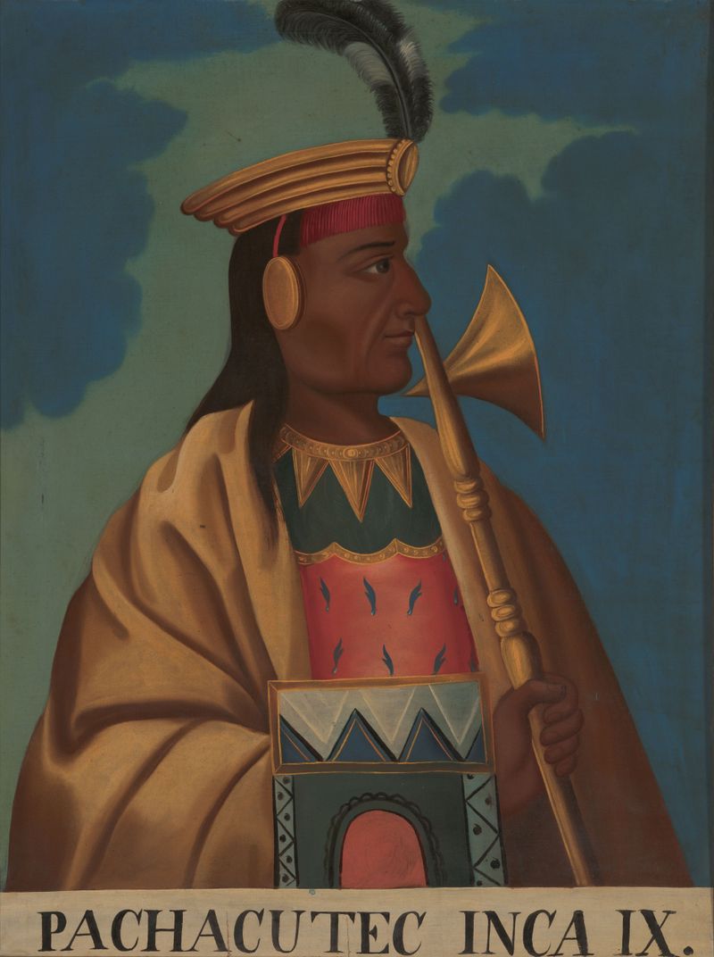 Pintura histórica retratando Pachacútec de um artista não identificado