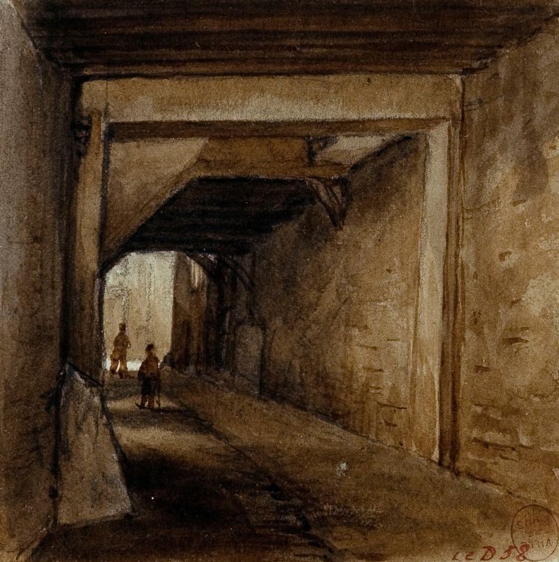 Passage Saint Jean de Latran by Auguste-Sébastien Bénard, oil on canvas depicting a vibrant landscape.