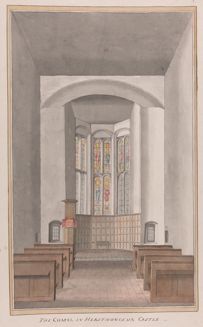 Herstmonceux Castle chapel, architecture by James Lambert, Romanticism