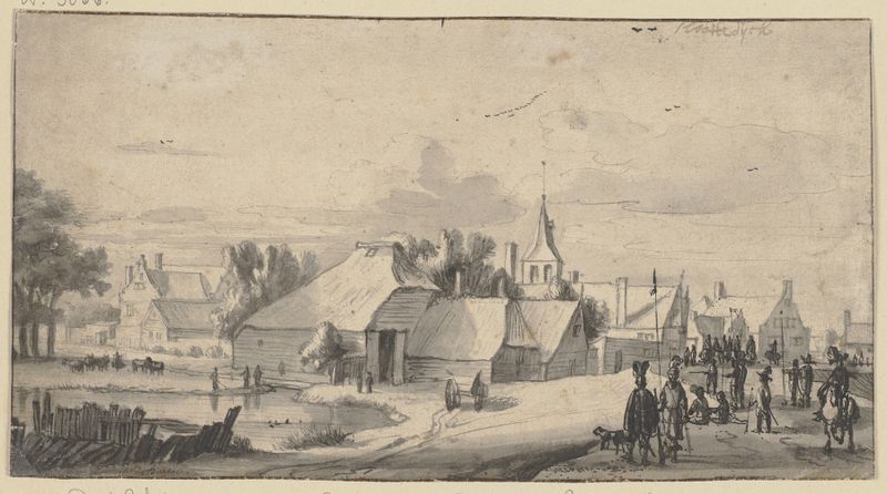 Historical landscape with soldiers in Das Dorf Sloterdyk, oil on canvas by Roelant Roghman
