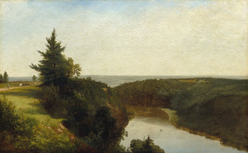 Paisagem do rio Genesee com colinas, óleo sobre tela de John Frederick Kensett