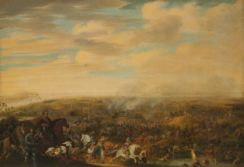 Historical scene of Prince Maurice commanding troops, oil painting by Pauwels van Hillegaert