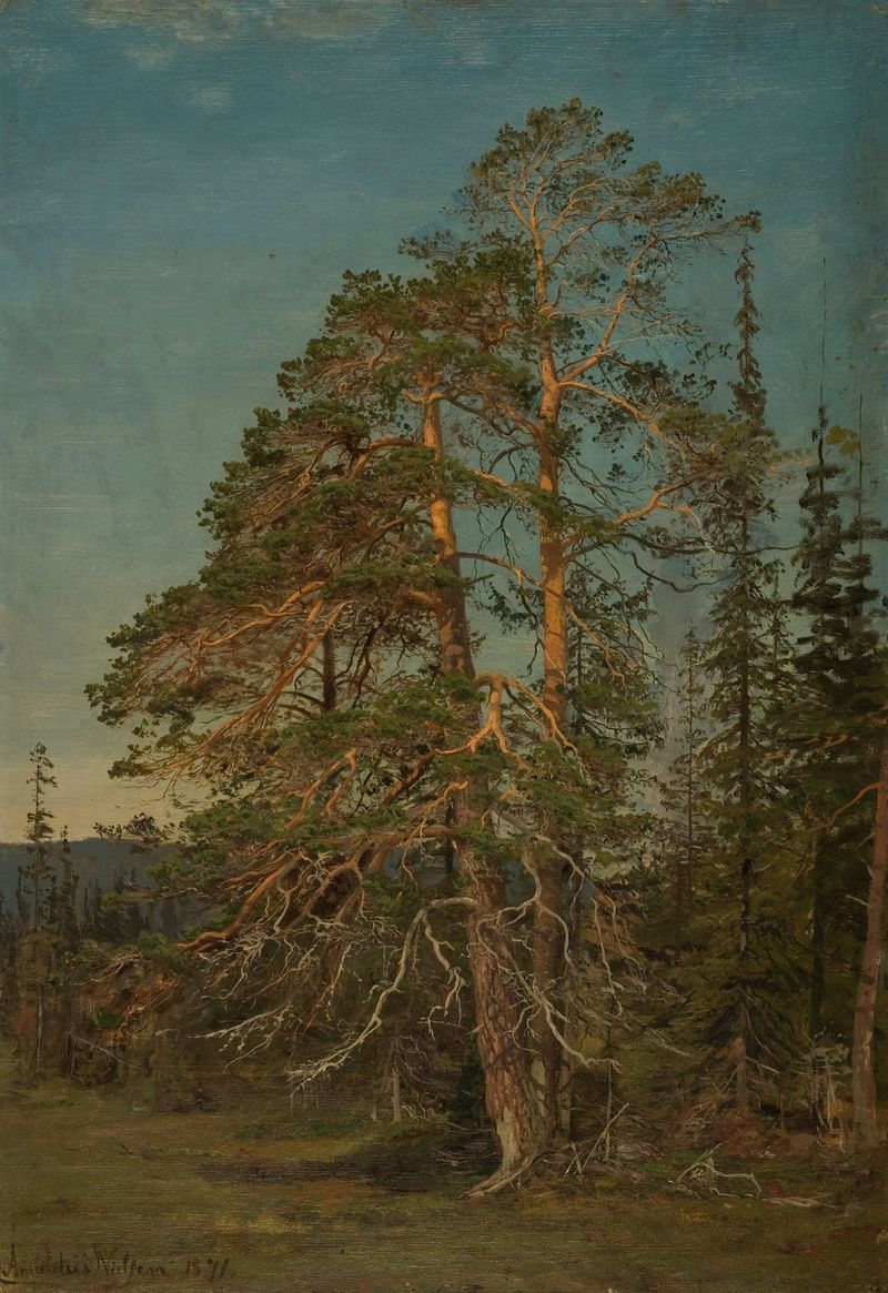 Furuer, Levanger de Amaldus Nielsen, óleo sobre tela representando o crepúsculo sobre a água.