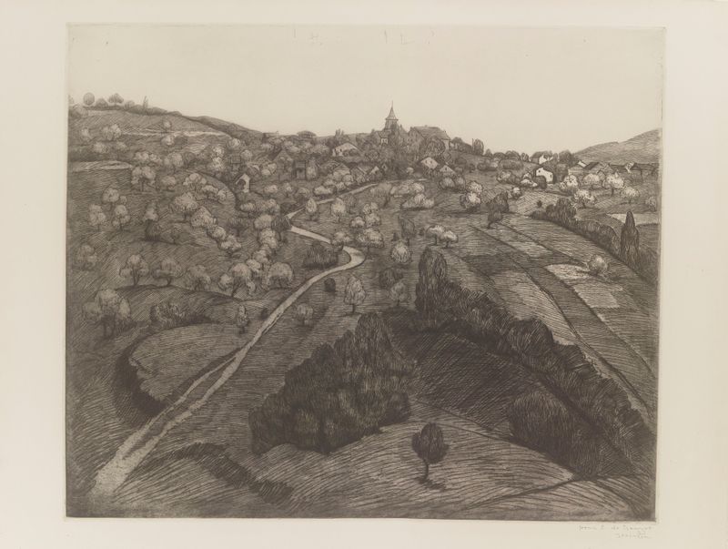 Vue de Belmont, près de Lausanne by Théophile Alexandre Steinlen, oil on canvas depicting rolling hills and blue sky.
