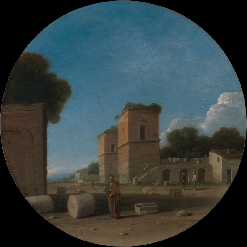 A Roman landscape with figures, oil painting by Goffredo Wals