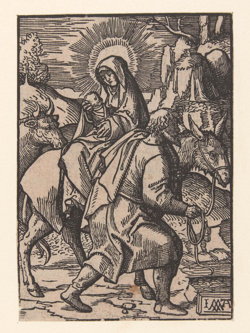 Vlucht naar Egypte by Jacob Cornelisz van Oostsanen, paper medium, depicting the Holy Family's journey.