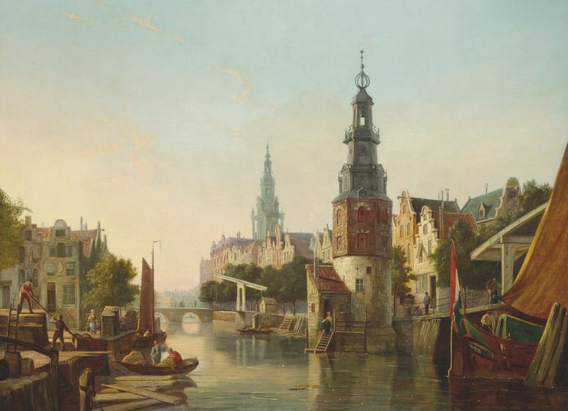 Montelbaanstoren e Zuiderkerk, Amsterdã de William Raymond Dommersen, realismo, 1877
