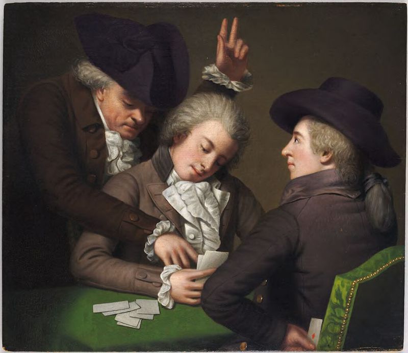 The Gamesters, medio de madera por Benjamin Franklin Eddy, que muestra a hombres jugando en interiores.