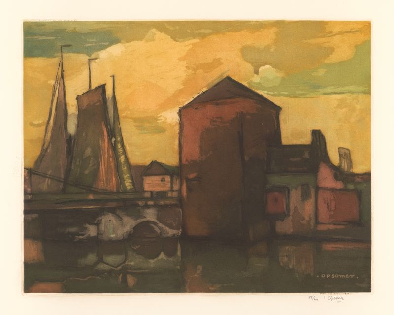 Landscape painting by Armand Apol, oil on canvas featuring warm hues and a serene horizon.